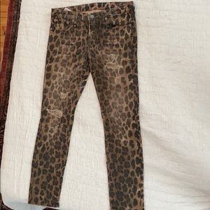 R13 distressed cheetah print jeans